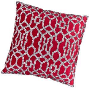 Sparkles Home 16"x16" Red Velvet Silver Embellished Lattice Square Throw‎ Pillow